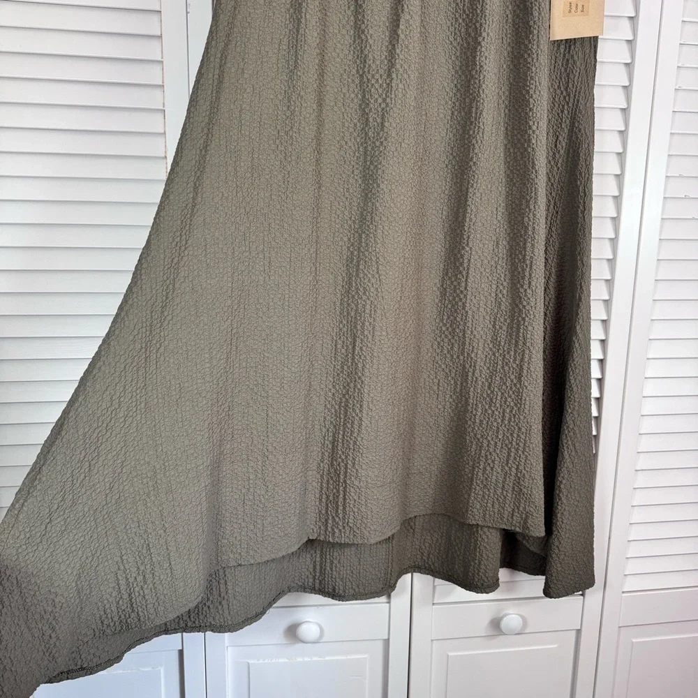 Habitat High-Low Textured Maxi Skirt Olive Green Crinkle Boho Festival Large NEW